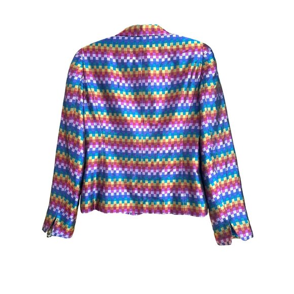 Nina McLemore Womens 100% Silk Blazer Jacket Size 6 Bright Multicolor Checkered - Picture 3 of 6
